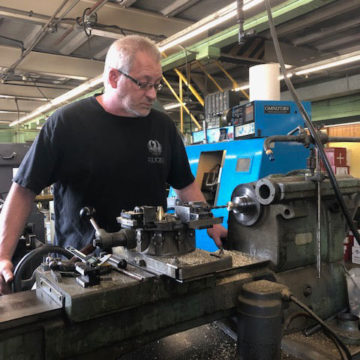 Dave Gray working on Lathe