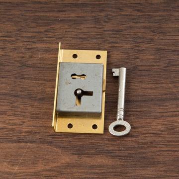 Brass Cupboard-Cabinet drawer lock 1 key 50mm x 30mm 2 Lever 1164 New Old Stock 